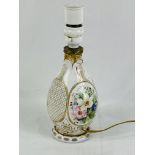 Opaque glass table lamp with hand painted flowers and gilt decoration, 27cms. Estimate £20-40.