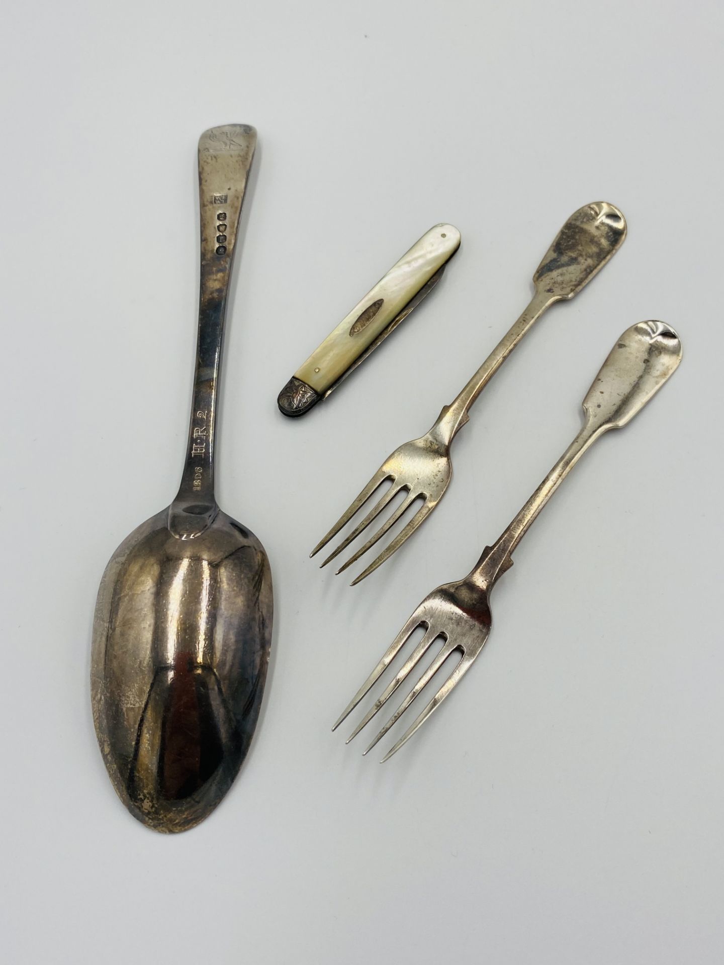 George III silver table spoon, together with other items of silver - Image 2 of 7