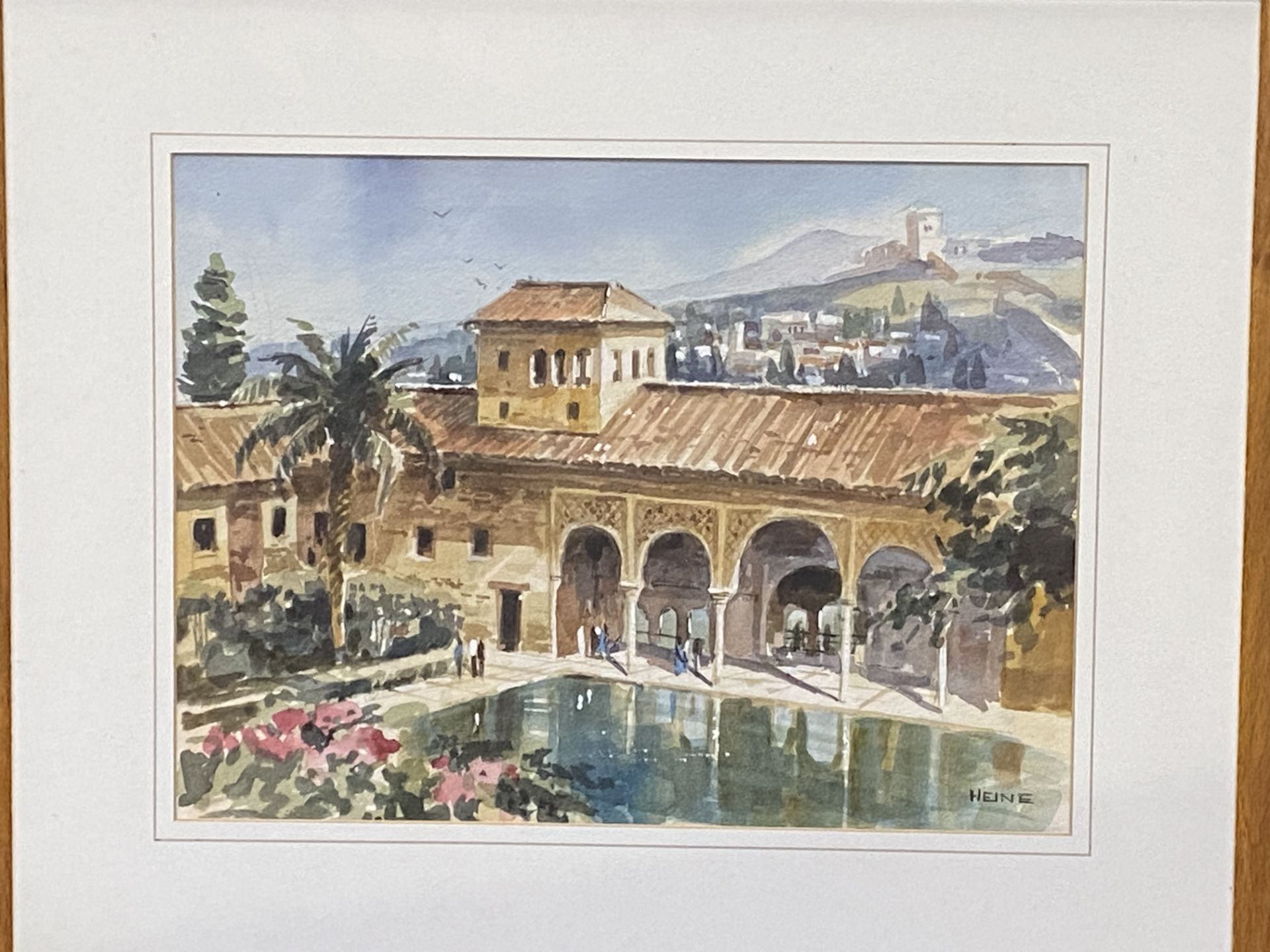 Framed and glazed watercolour of the Lady's Tower in Alhambra - Bild 2 aus 3