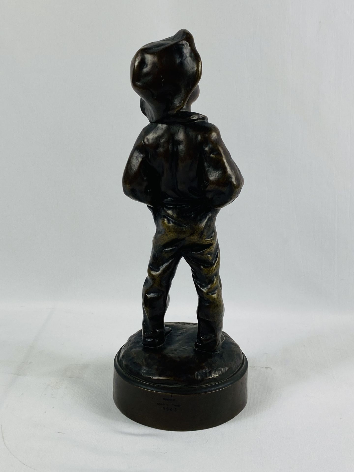 Bronze figure of a boy with hands in his pockets, signed to base L Kley - Image 3 of 7