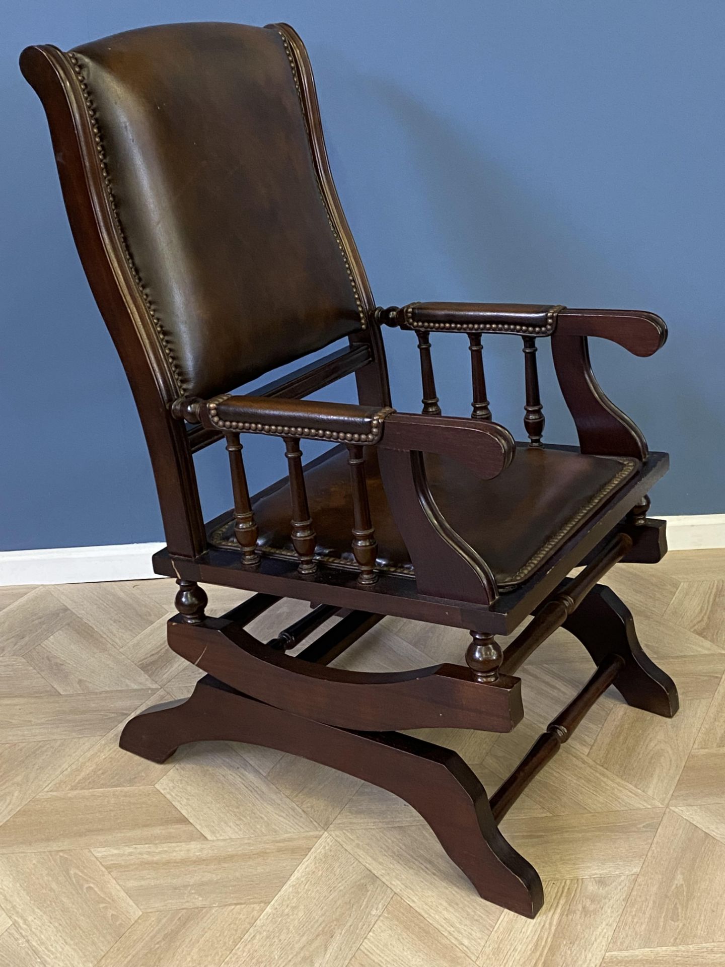Mahogany framed leather rocking chair - Image 3 of 8