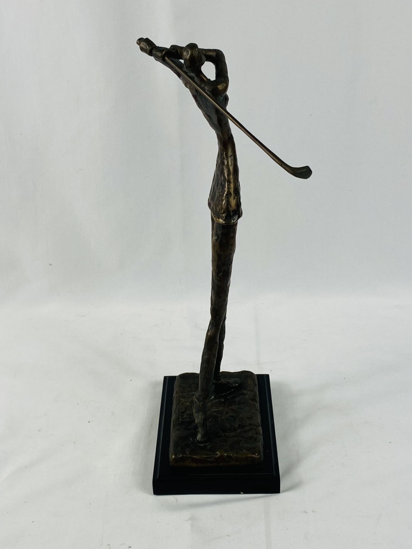 Signed bronzed metal figure of a female golfer on stand - Image 4 of 5