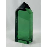 Green glass six sided obelisk.