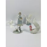 Quantity of ceramic figurines to include a Lladro cockerel