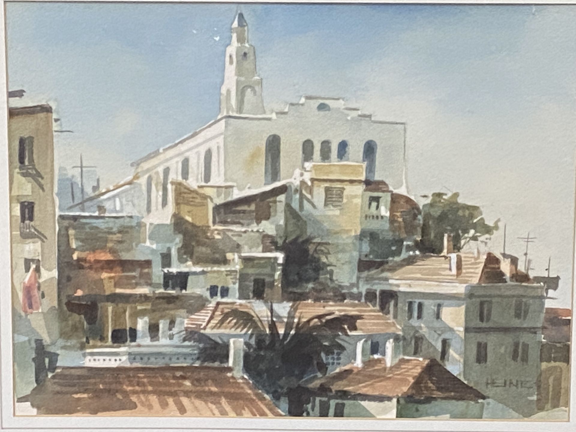 Framed and glazed watercolour of a Mediterranean town - Image 2 of 3