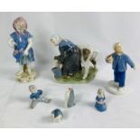 Royal Copenhagen figurine of a lady together with five others