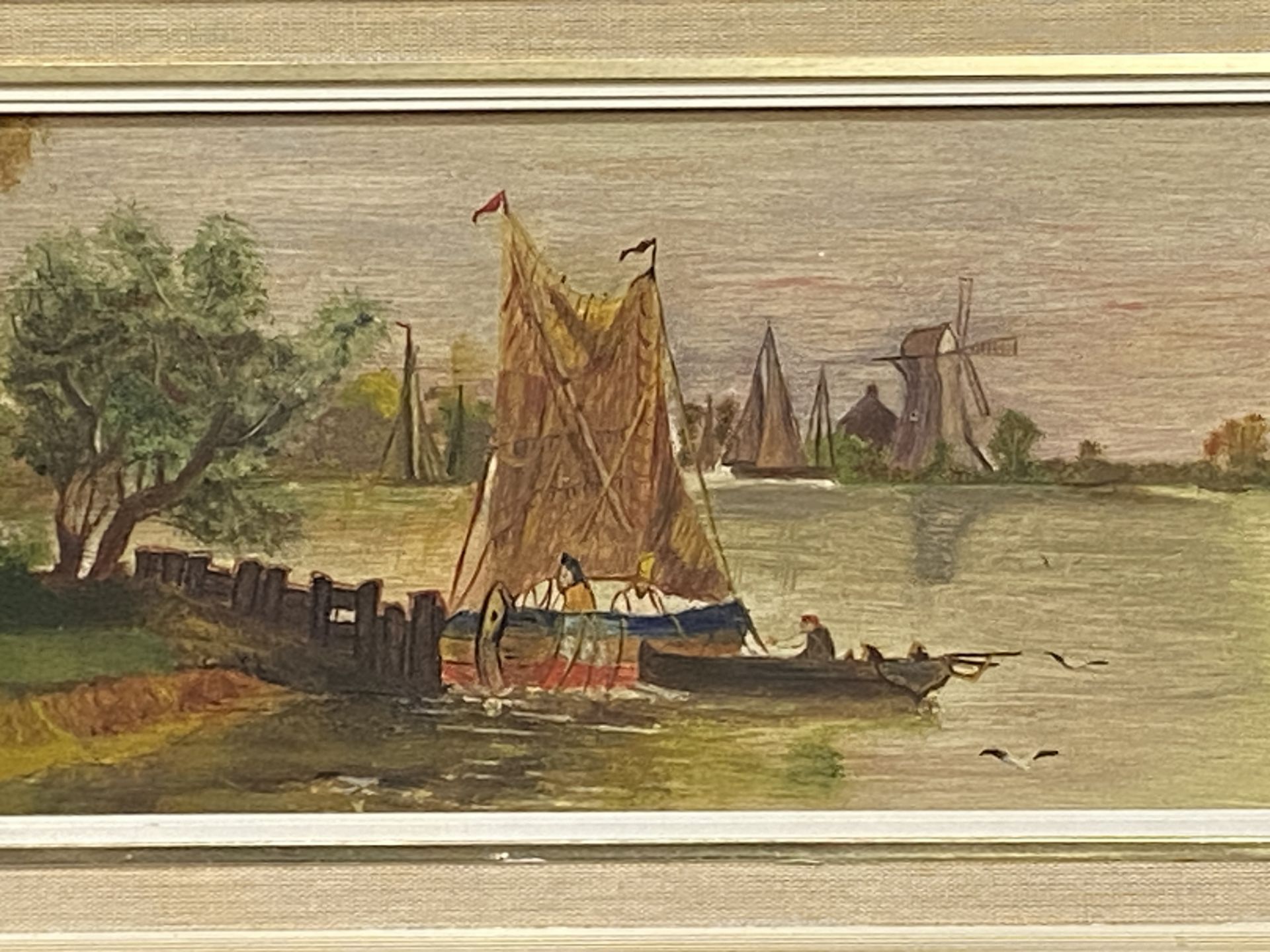 Framed oil on board of a Dutch river scene - Image 2 of 4