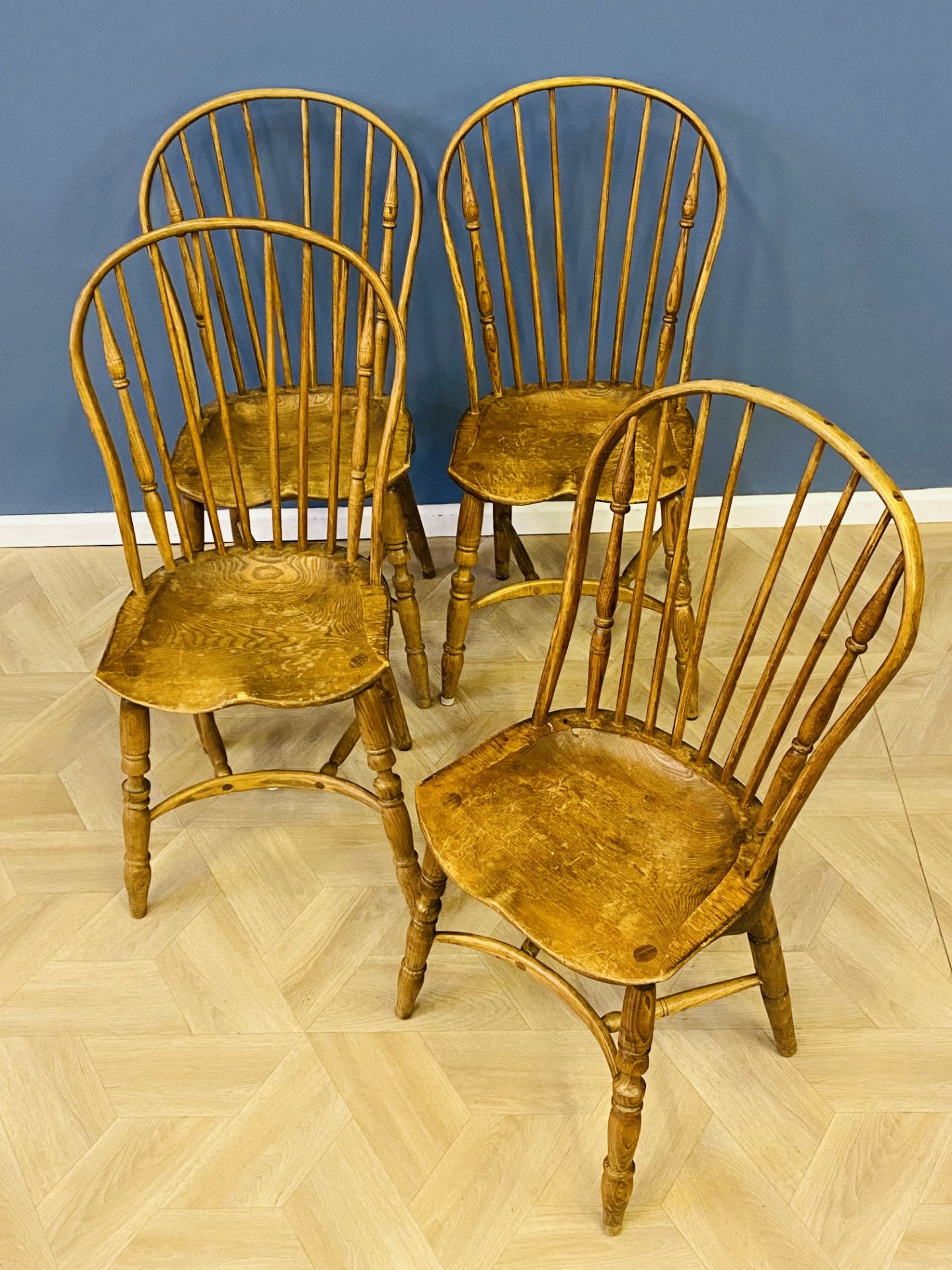 Set of four country spindle back dining chairs