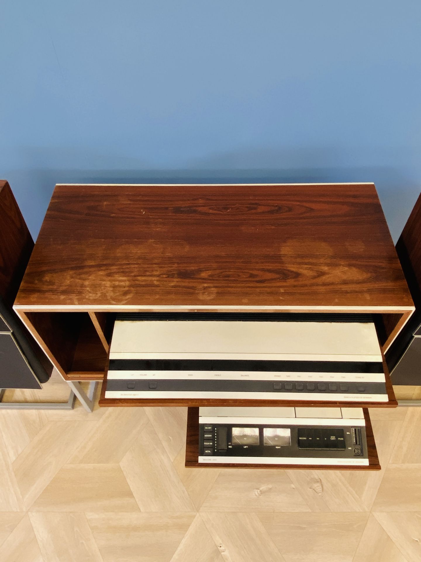 Bang & Olufsen Beomaster 1900-2; Beocord 2400, Beogram 2200 on stand; & Beovox S50's - Image 7 of 9