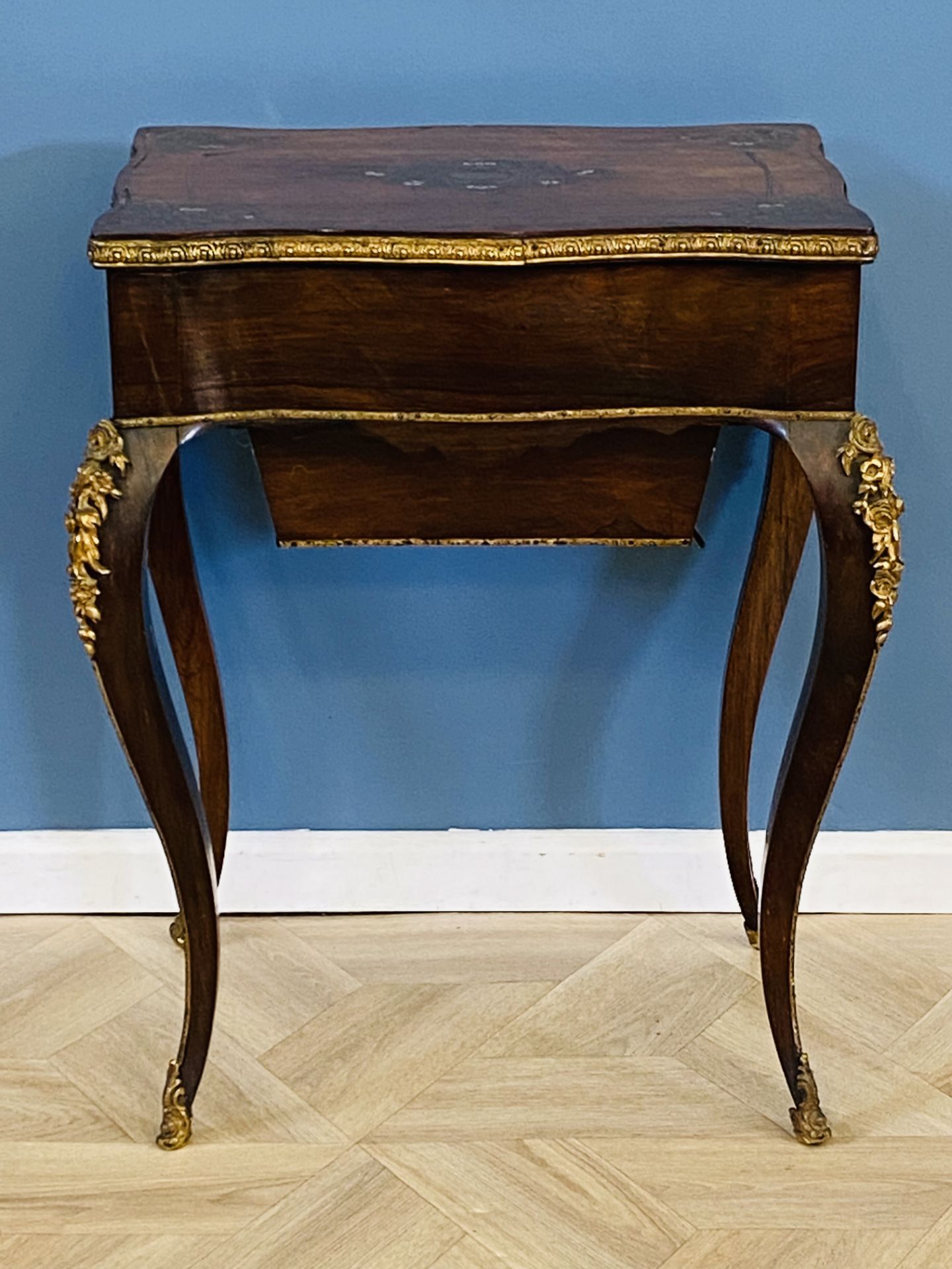 19th century rosewood with brass inlay ladies work table - Image 4 of 8
