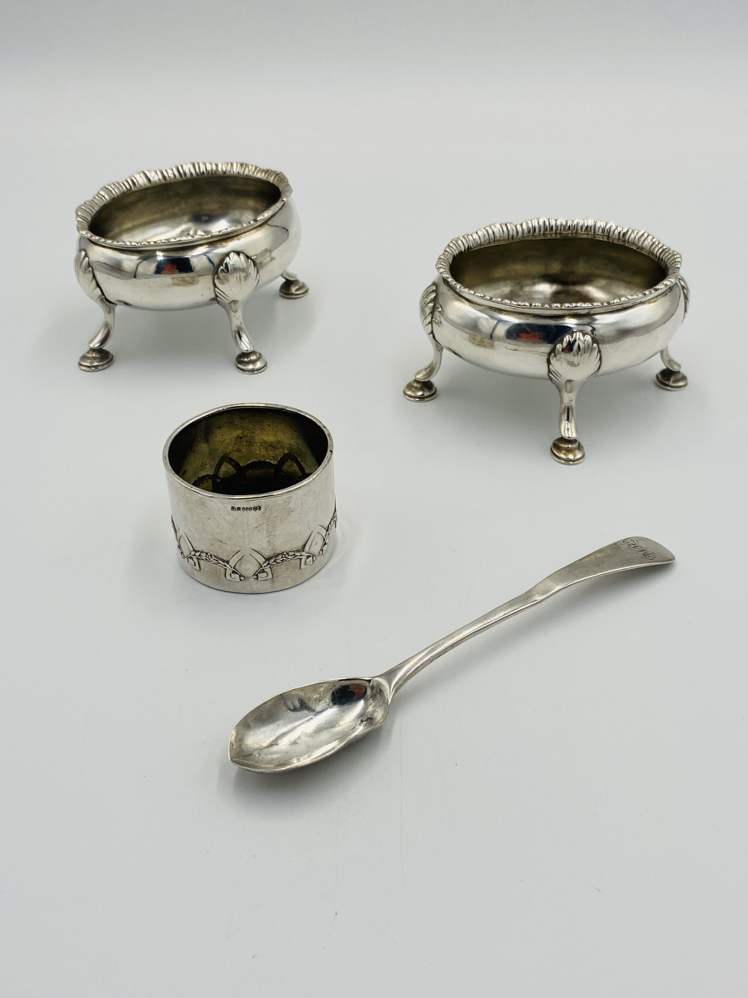 Two silver salts and a silver napkin ring - Image 3 of 6
