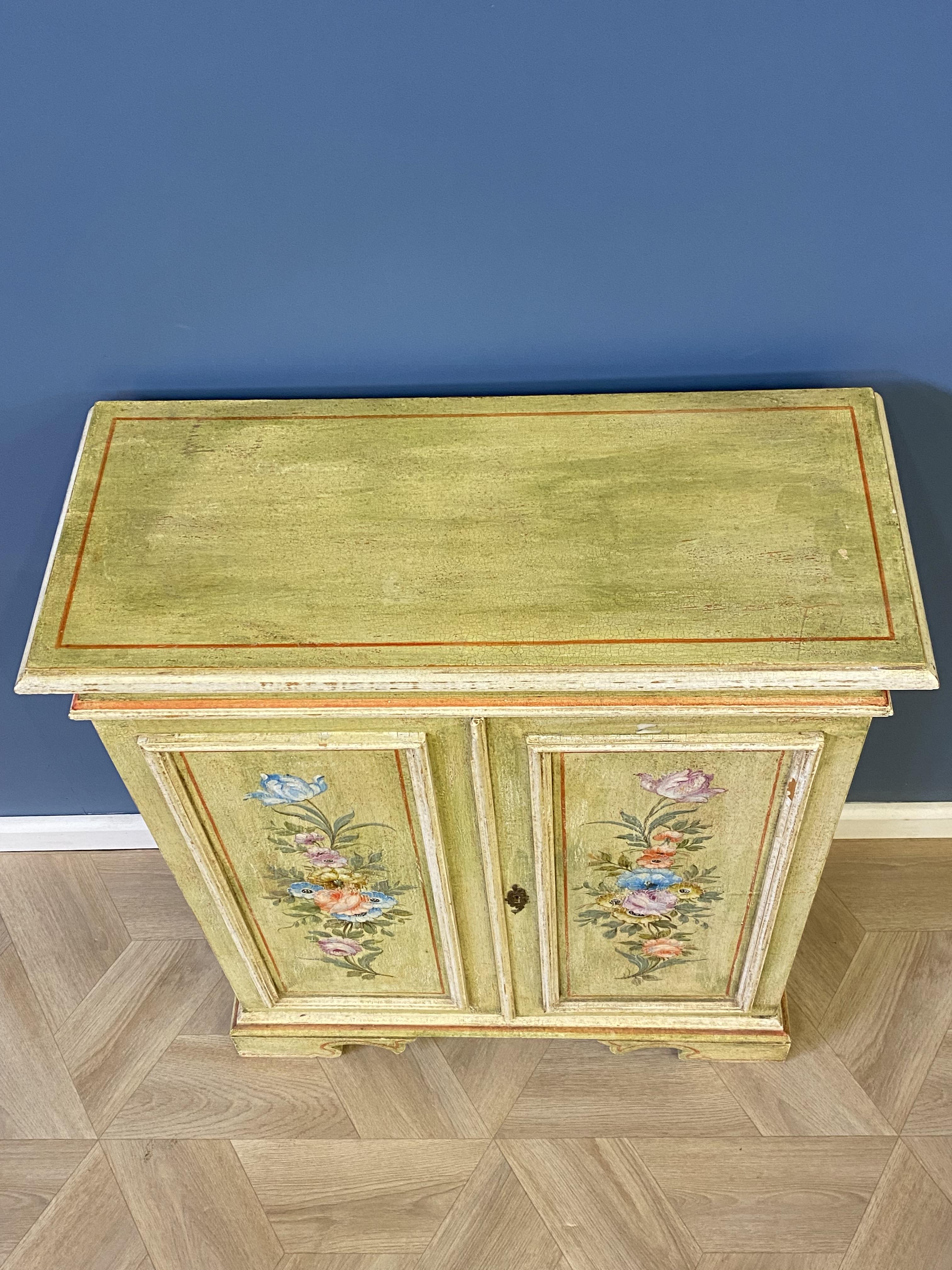 Florentine style apple green paint decorated two door side cabinet - Image 6 of 6