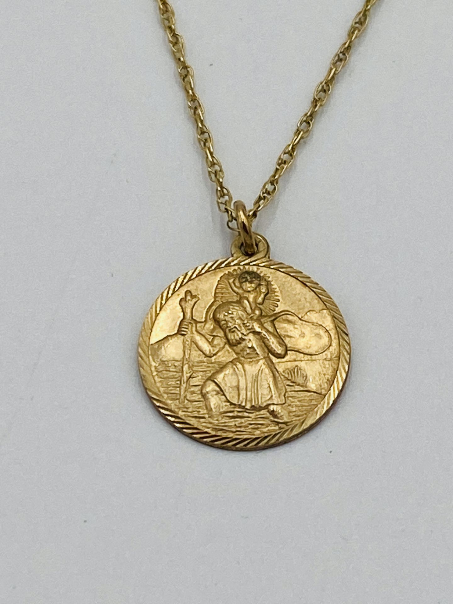 9ct gold St. Christopher on 14ct gold chain