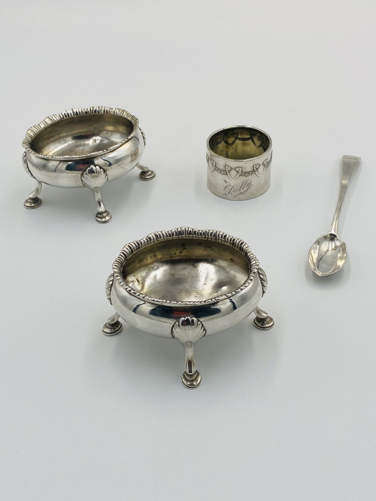 Two silver salts and a silver napkin ring - Image 6 of 6