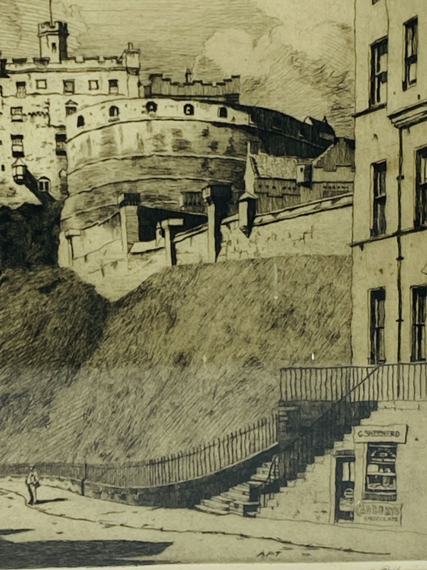 Framed and glazed etching of Edinburgh Castle - Image 6 of 6