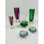 Three Murano glass vases