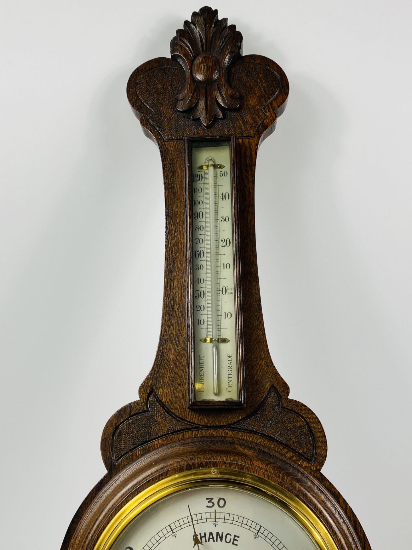 Oak cased barometer and mercury thermometer - Image 3 of 5
