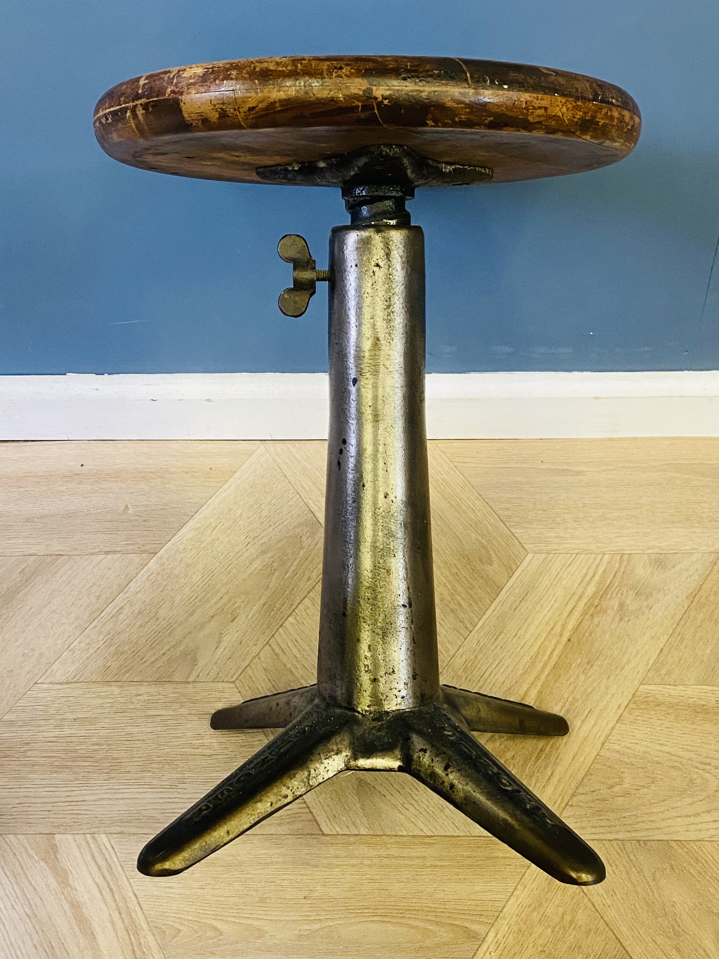 Pair of steel and cast iron 'Singer' industrial factory stools - Image 6 of 7