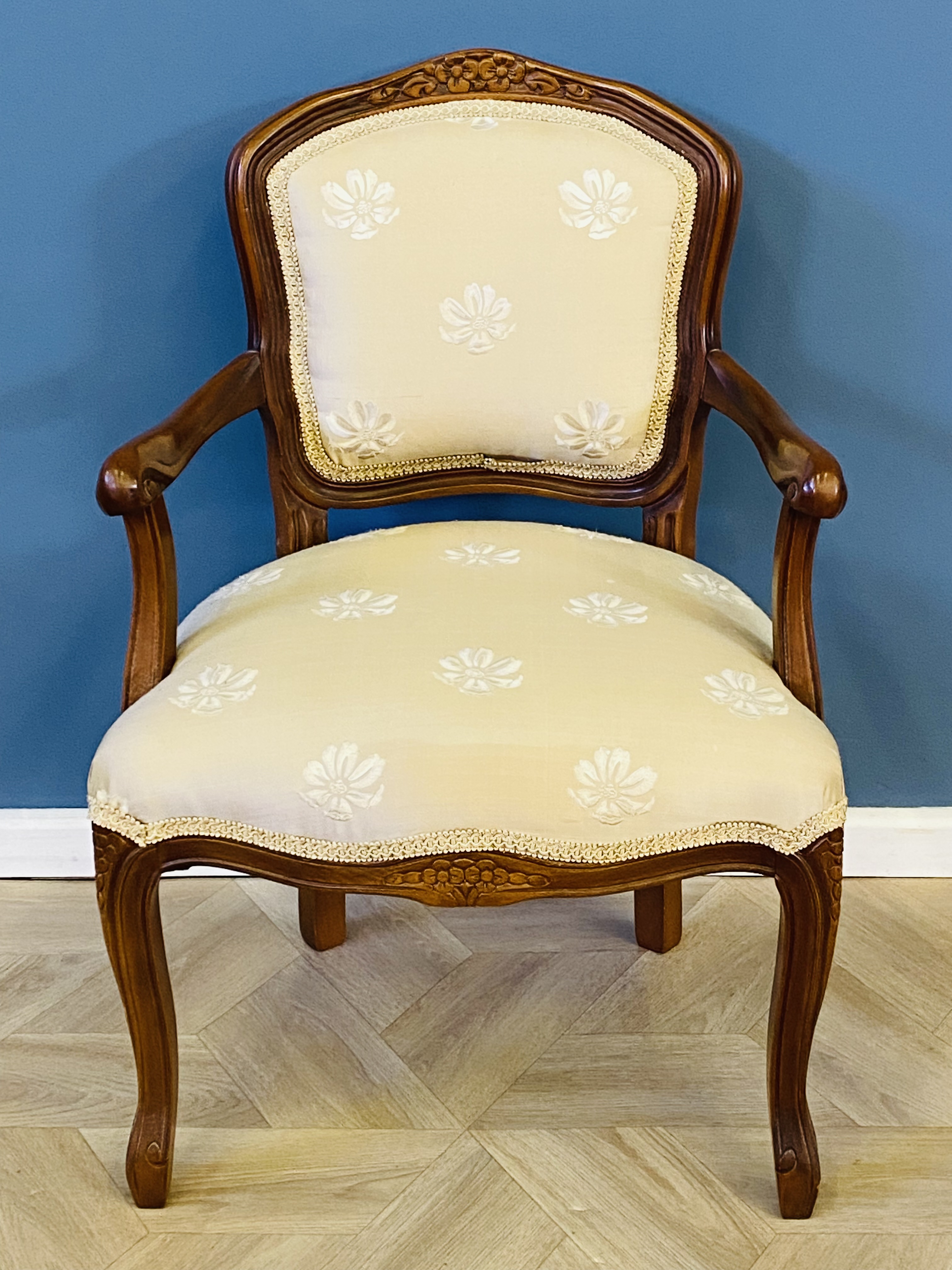 Pair of reproduction French style upholstered elbow chairs - Image 3 of 7