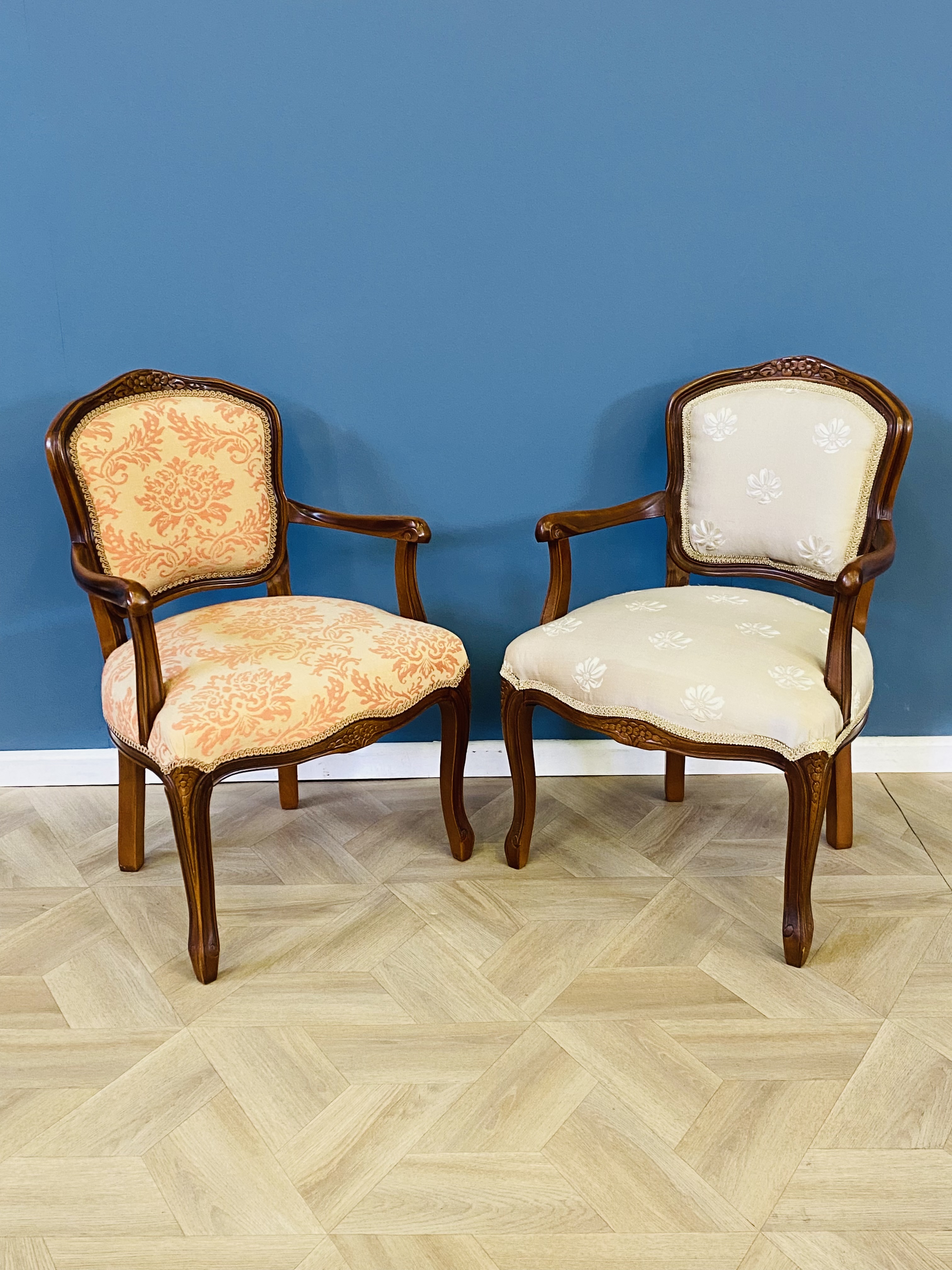 Pair of reproduction French style upholstered elbow chairs - Image 2 of 7