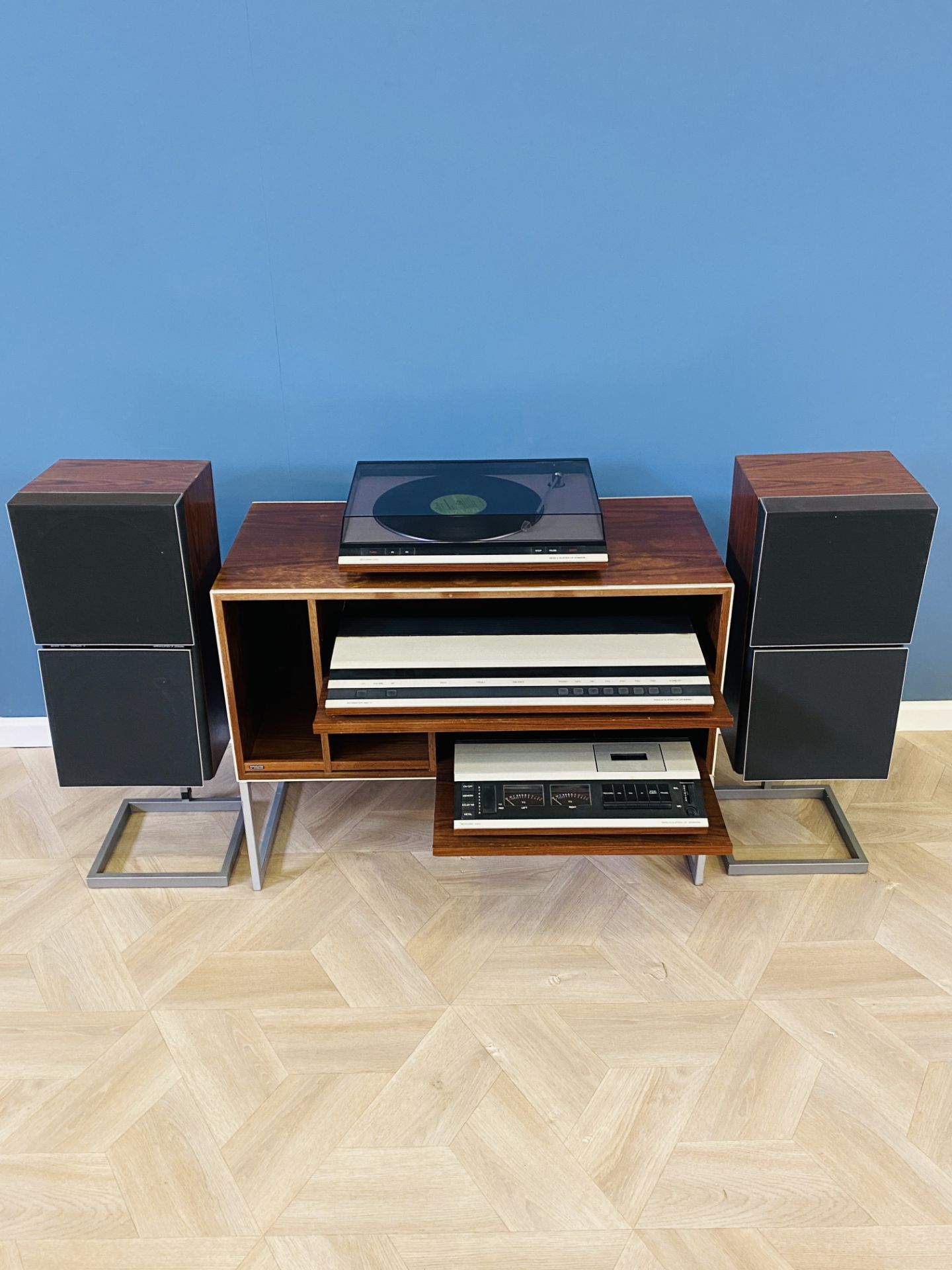 Bang & Olufsen Beomaster 1900-2; Beocord 2400, Beogram 2200 on stand; & Beovox S50's - Image 6 of 9