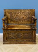 1920's oak monks bench