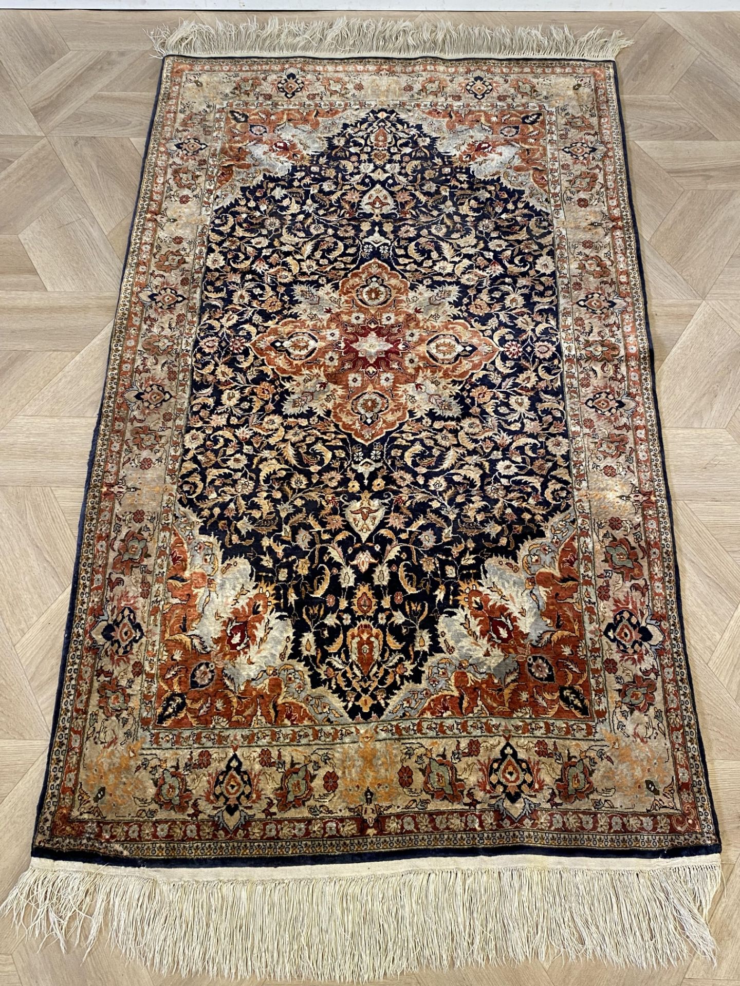 Blue ground silk rug