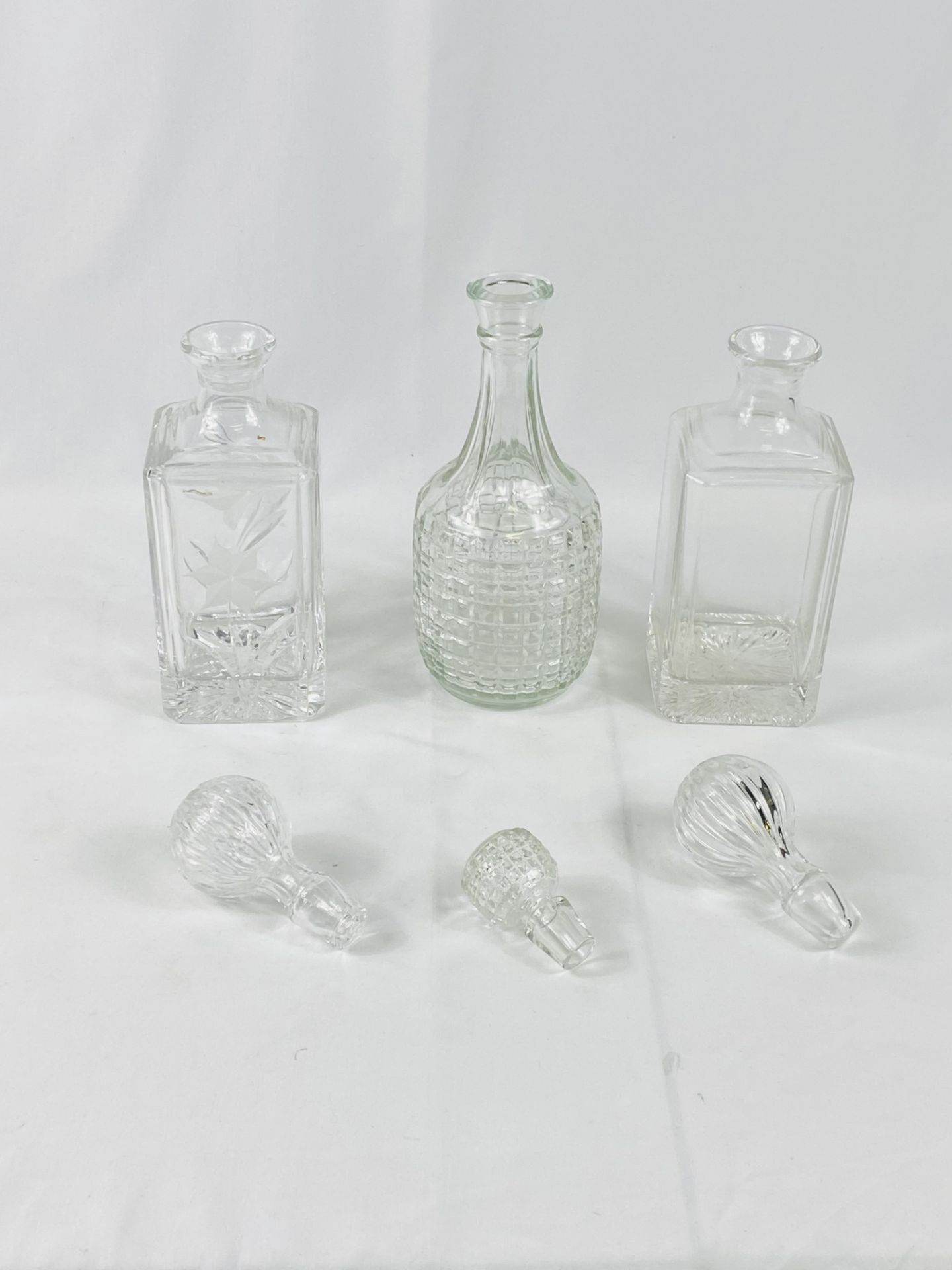 Two cut glass decanters together with a moulded glass decanter - Image 3 of 3