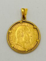 Edward VII 1908 gold sovereign in 14ct gold mount