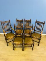 Six carved oak dining chairs