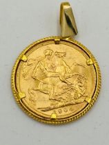 Edward VII 1904 gold sovereign in 14ct gold mount