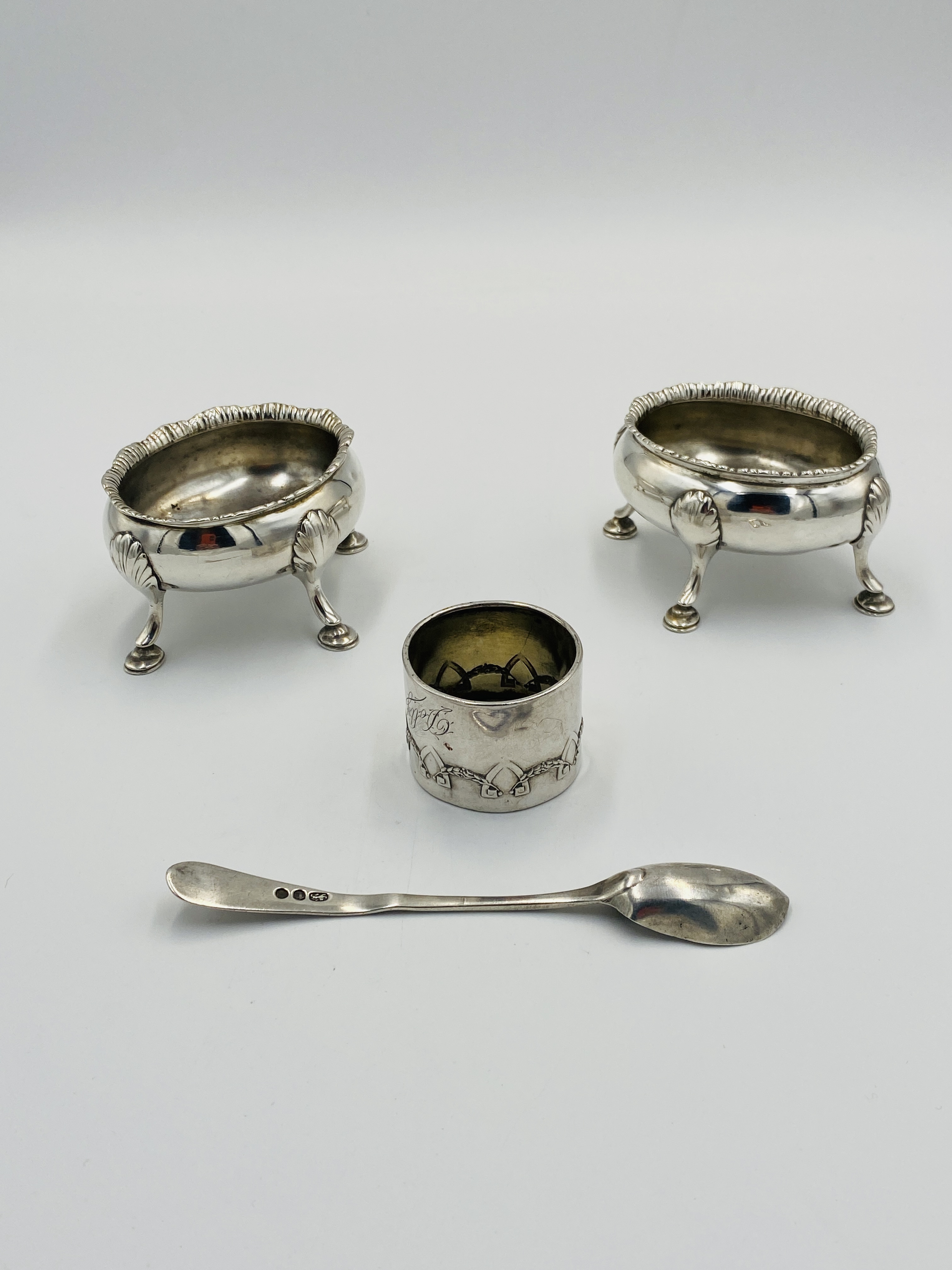 Two silver salts and a silver napkin ring - Image 4 of 6