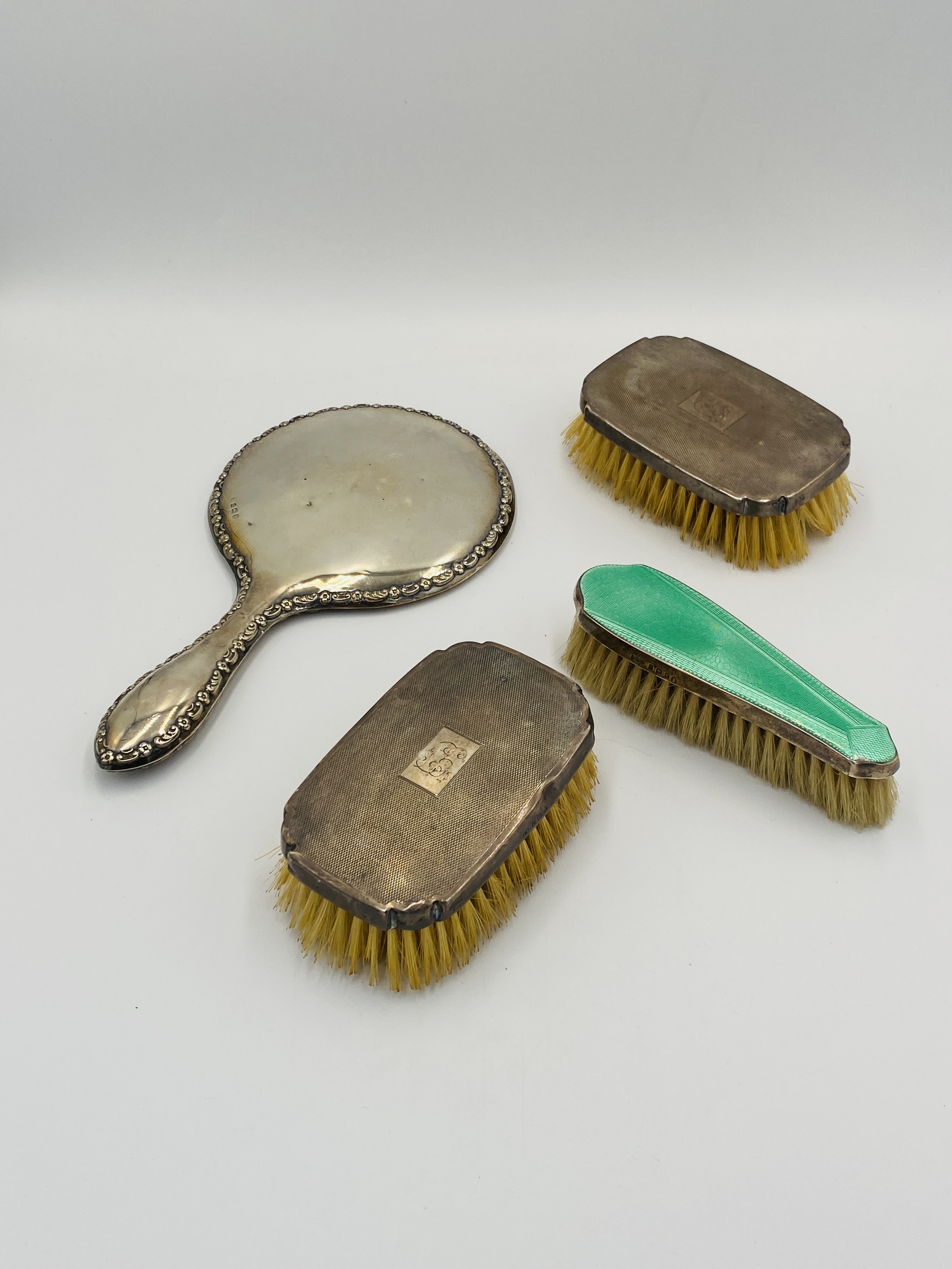 SIlver backed mirror and brushes - Image 2 of 6