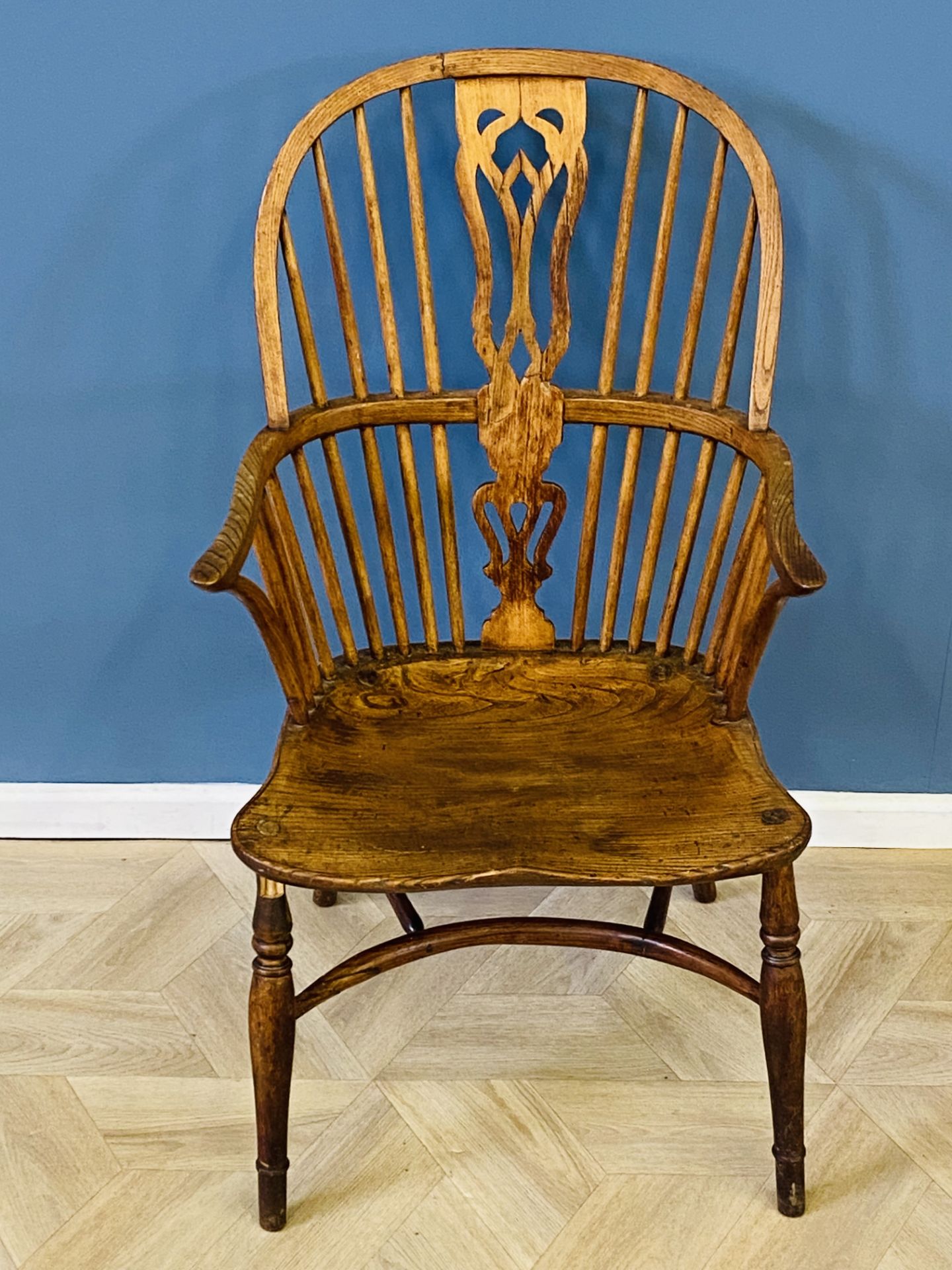 19th century elm country stick back elbow chair