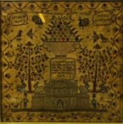 Framed and glazed sampler by Elizabeth Swire, 1826