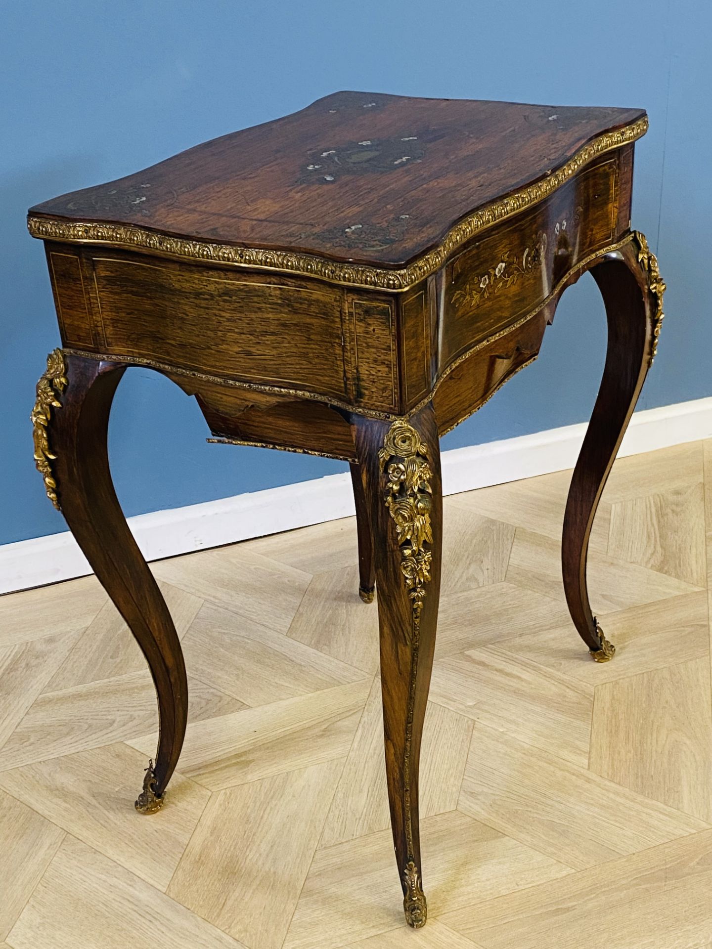 19th century rosewood with brass inlay ladies work table - Image 2 of 8