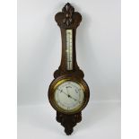 Oak cased barometer and mercury thermometer