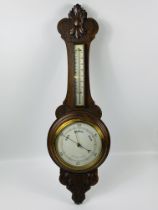 Oak cased barometer and mercury thermometer