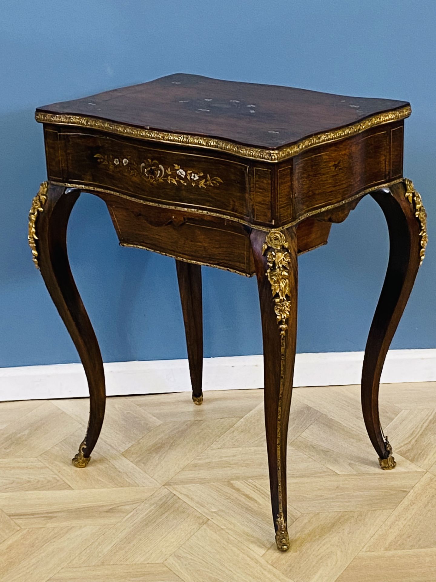 19th century rosewood with brass inlay ladies work table - Image 5 of 8