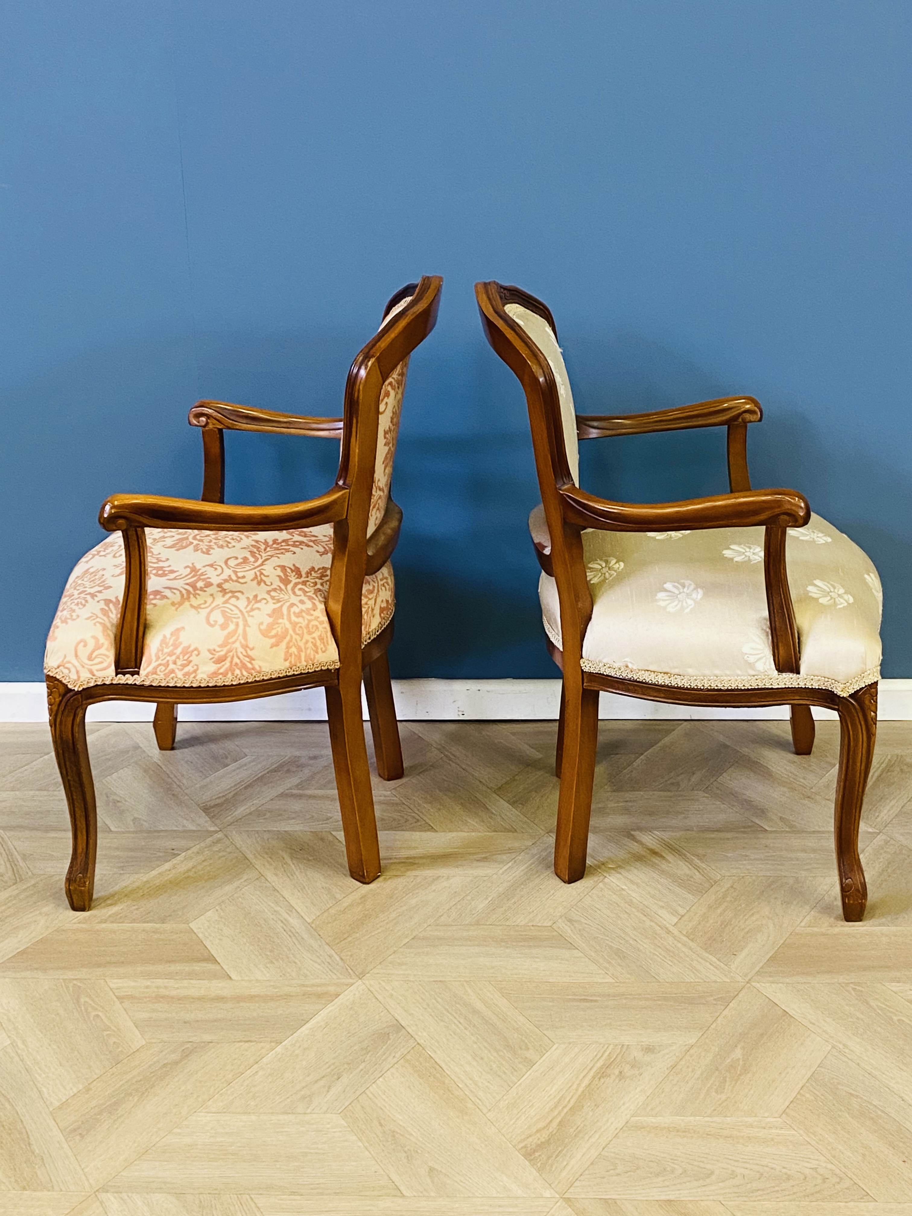 Pair of reproduction French style upholstered elbow chairs - Image 5 of 7