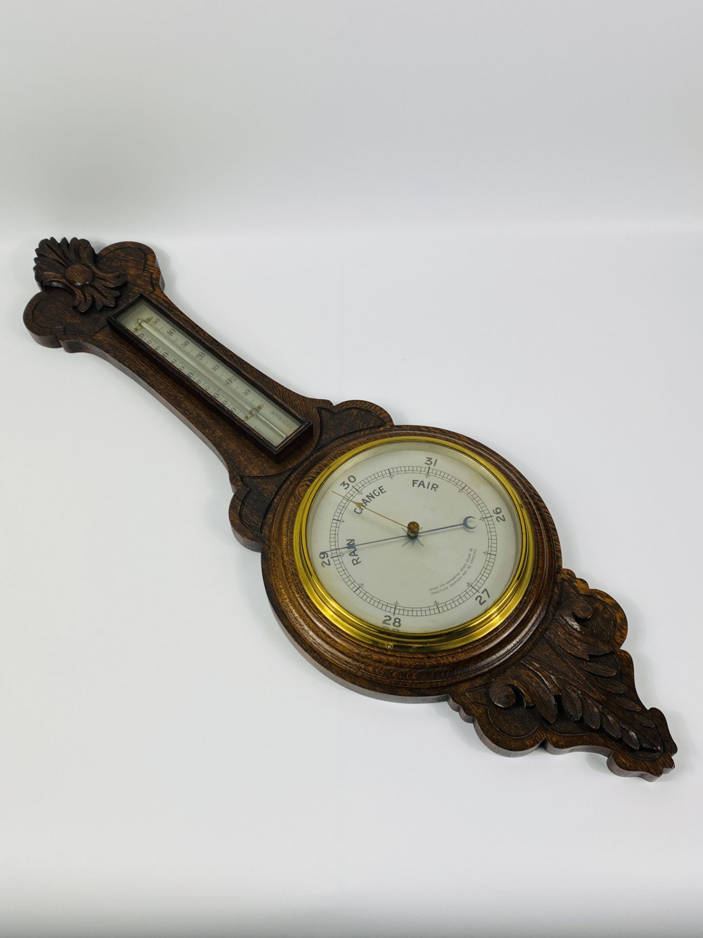 Oak cased barometer and mercury thermometer - Image 5 of 5