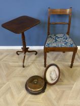 A mahogany side chair and wine table; together with a Victorian foot warmer