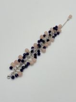 Silver bracelet with amethyst and rose quartz