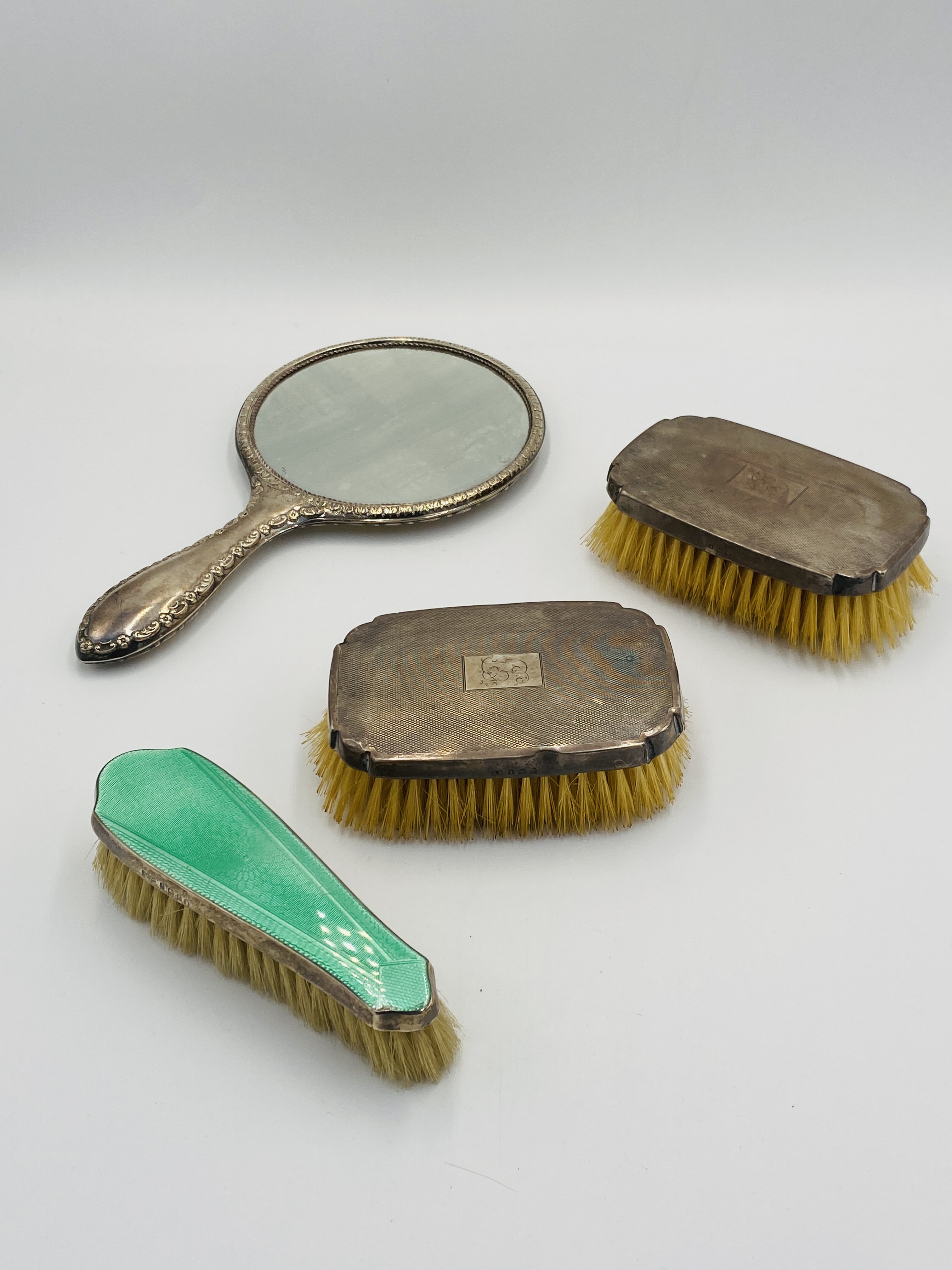 SIlver backed mirror and brushes
