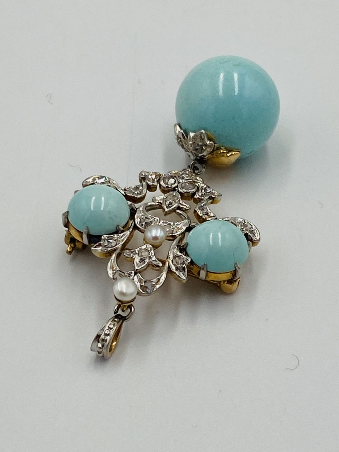 Turquoise and diamond brooch/pendant - Image 2 of 5