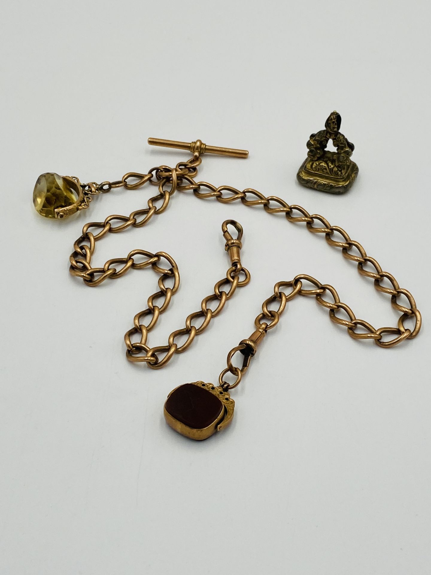 9ct gold fob chain with two fobs