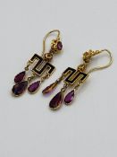 18ct gold, amethyst and seed pearl earrings