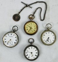 Three silver cased pocket watches, together with another