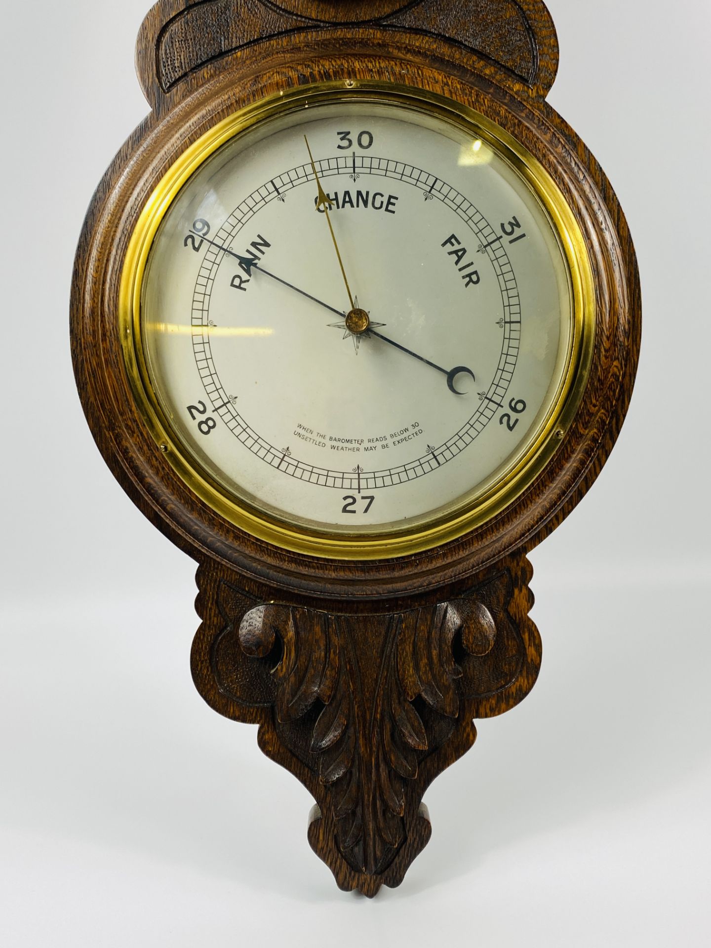 Oak cased barometer and mercury thermometer - Image 2 of 5