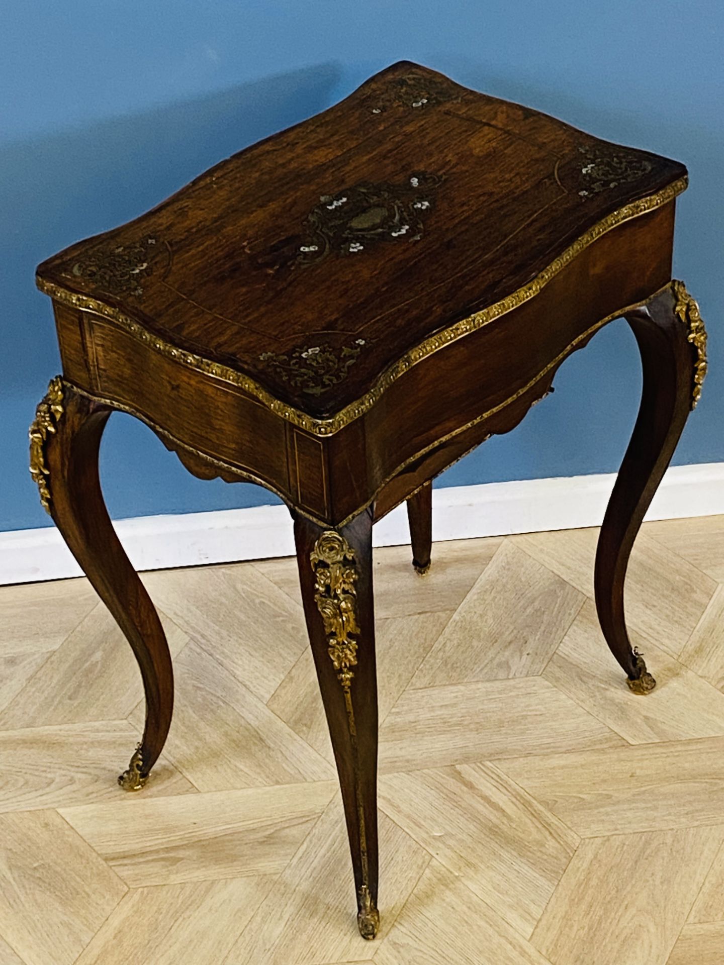 19th century rosewood with brass inlay ladies work table - Image 7 of 8